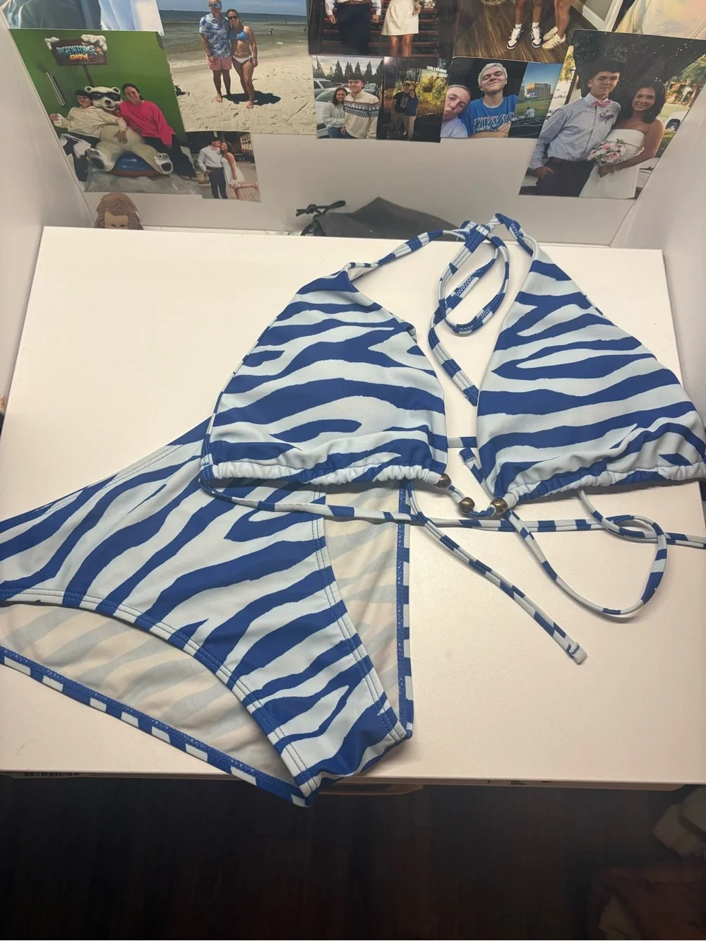 SHEIN Blue and White Zebra Print Triangle Bikini Set